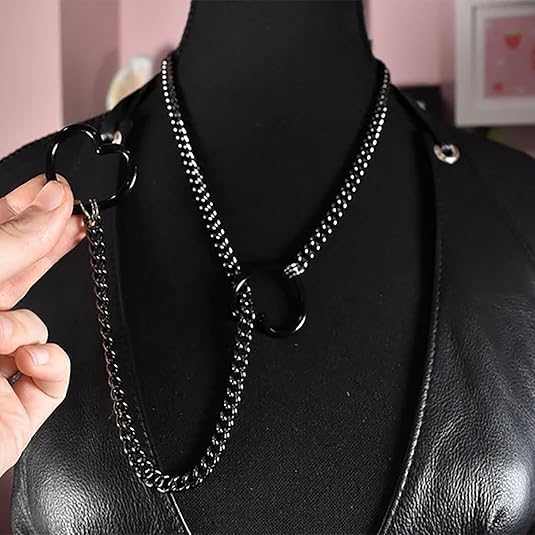 Heart Slip Chain Necklaces for Women Stainless Steel O-Ring Adjustable Lariat Heart Y-Necklace Cuban Long Necklace Punk Gothic Cuban Collar Choker Necklace Jewelry - Image 3