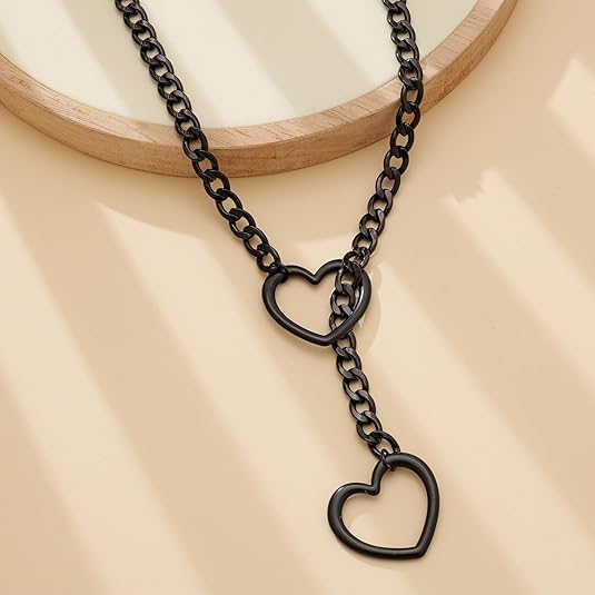 Heart Slip Chain Necklaces for Women Stainless Steel O-Ring Adjustable Lariat Heart Y-Necklace Cuban Long Necklace Punk Gothic Cuban Collar Choker Necklace Jewelry - Image 6