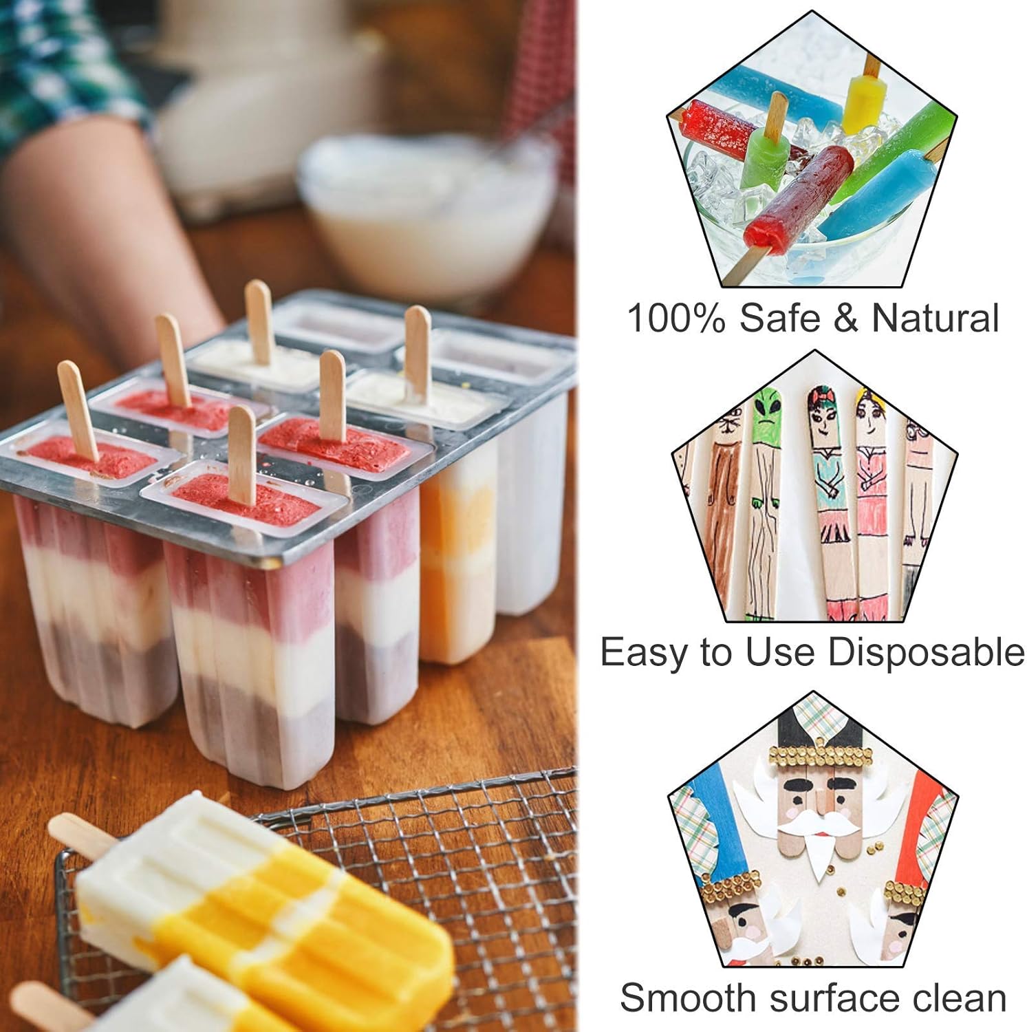 240 Pcs Natural Wood Craft Sticks, Popsicle Sticks, Lolly Sticks for Crafts 4.5 Inch, Ideal for Homeschool Arts and Crafts, Waxing Supplies, Classroom Art Supplies - Image 4