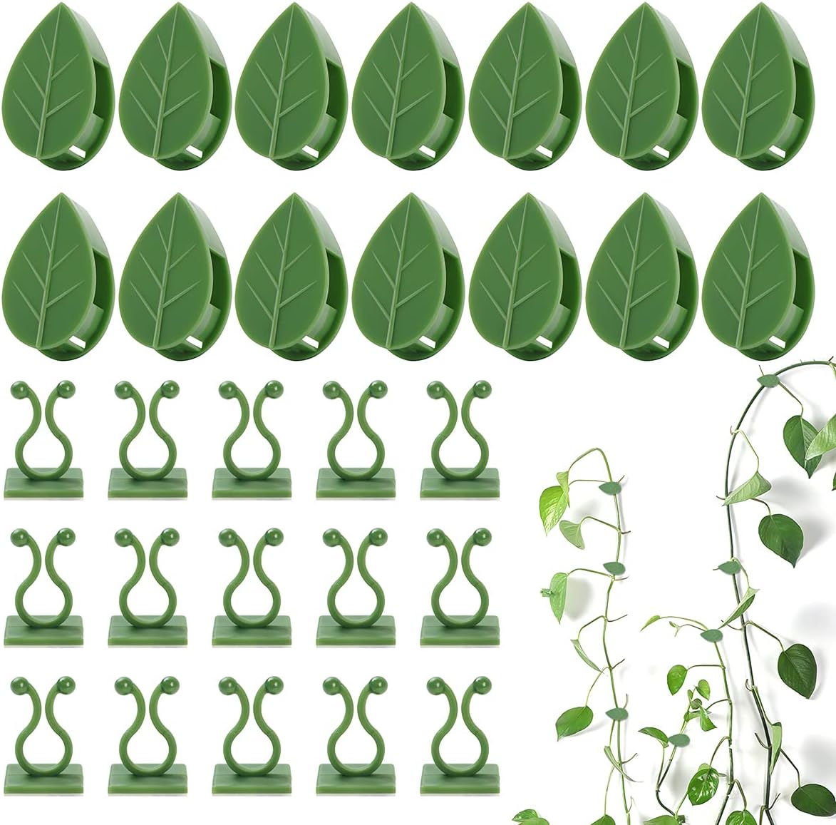 100 Pcs Plant Climbing Wall Fixture Clips Self-Adhesive Hook Vines Traction Clips Invisible Holder Garden Green Leaf Simulation Self-Adhesive Hook Wire Fixing Supporting - Image 1
