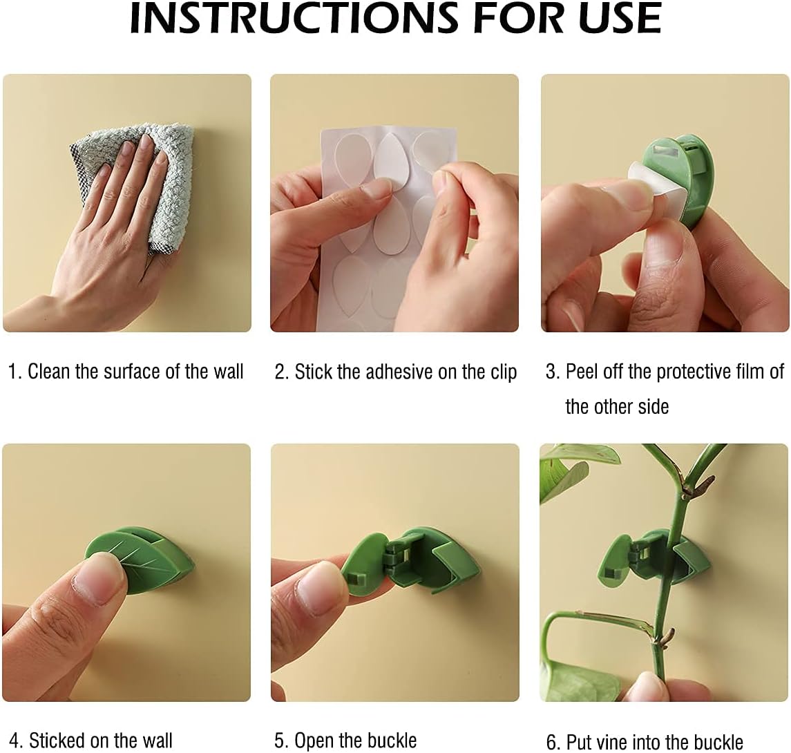 100 Pcs Plant Climbing Wall Fixture Clips Self-Adhesive Hook Vines Traction Clips Invisible Holder Garden Green Leaf Simulation Self-Adhesive Hook Wire Fixing Supporting - Image 6