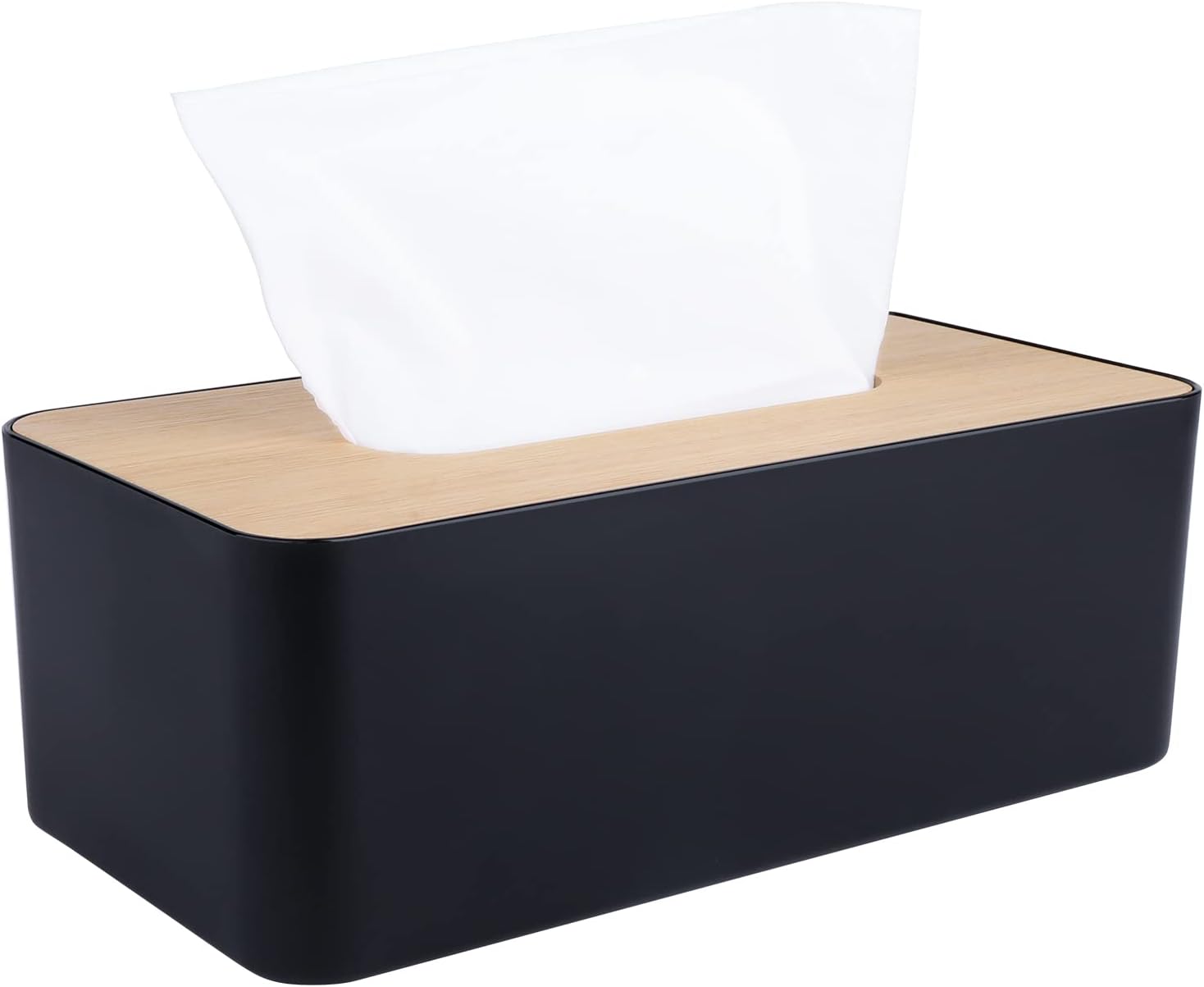 Tissue Box Cover,Tissue Holders,Tissue Box Holder for Bathrooms,Bamboo Cover Plate,Home and Office,9.7 * 5 * 3.6in (Black) - Image 1
