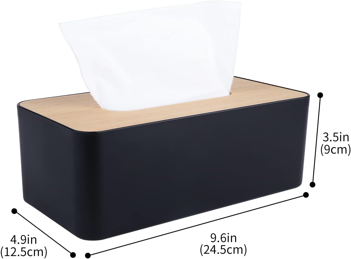 Tissue Box Cover,Tissue Holders,Tissue Box Holder for Bathrooms,Bamboo Cover Plate,Home and Office,9.7 * 5 * 3.6in (Black) - Image 2