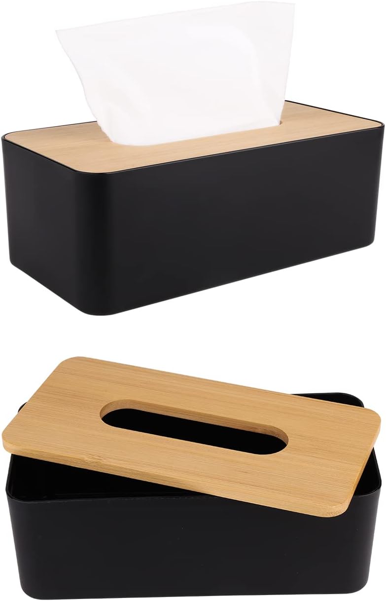 Tissue Box Cover,Tissue Holders,Tissue Box Holder for Bathrooms,Bamboo Cover Plate,Home and Office,9.7 * 5 * 3.6in (Black) - Image 3