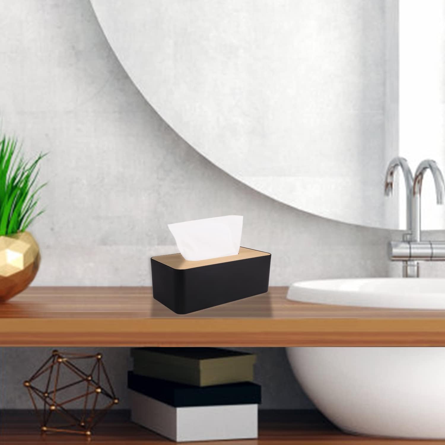 Tissue Box Cover,Tissue Holders,Tissue Box Holder for Bathrooms,Bamboo Cover Plate,Home and Office,9.7 * 5 * 3.6in (Black) - Image 4