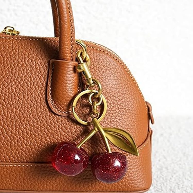 Luxurious 18K Gold Plated Cherry Bag Charm, Cherry Keychain Accessory Purse Charm, Red, Large - Image 2