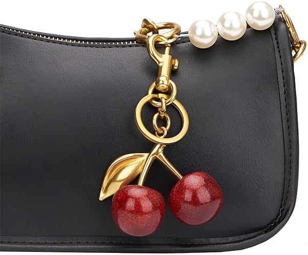Luxurious 18K Gold Plated Cherry Bag Charm, Cherry Keychain Accessory Purse Charm, Red, Large - Image 3