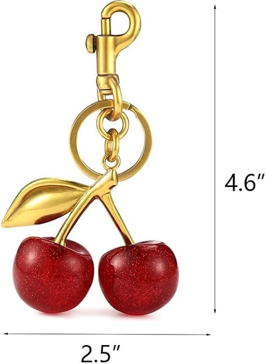 Luxurious 18K Gold Plated Cherry Bag Charm, Cherry Keychain Accessory Purse Charm, Red, Large - Image 4