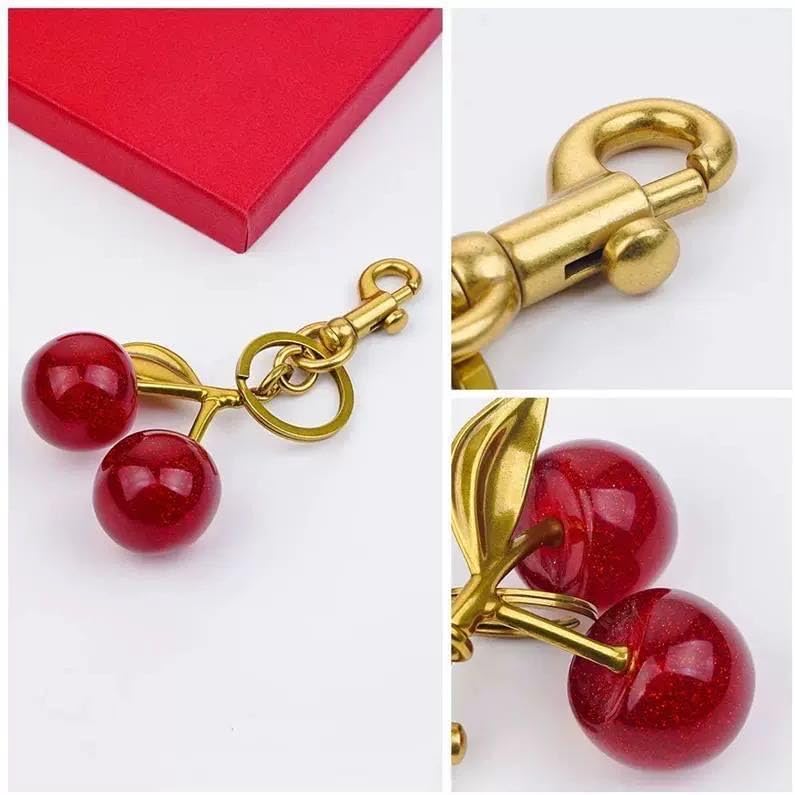 Luxurious 18K Gold Plated Cherry Bag Charm, Cherry Keychain Accessory Purse Charm, Red, Large - Image 5