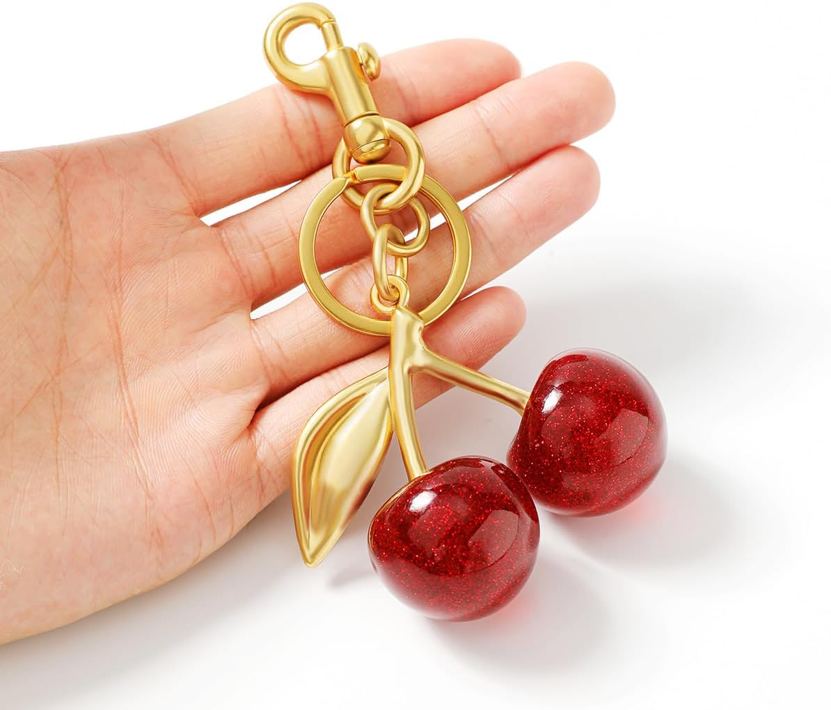 Luxurious 18K Gold Plated Cherry Bag Charm, Cherry Keychain Accessory Purse Charm, Red, Large - Image 6