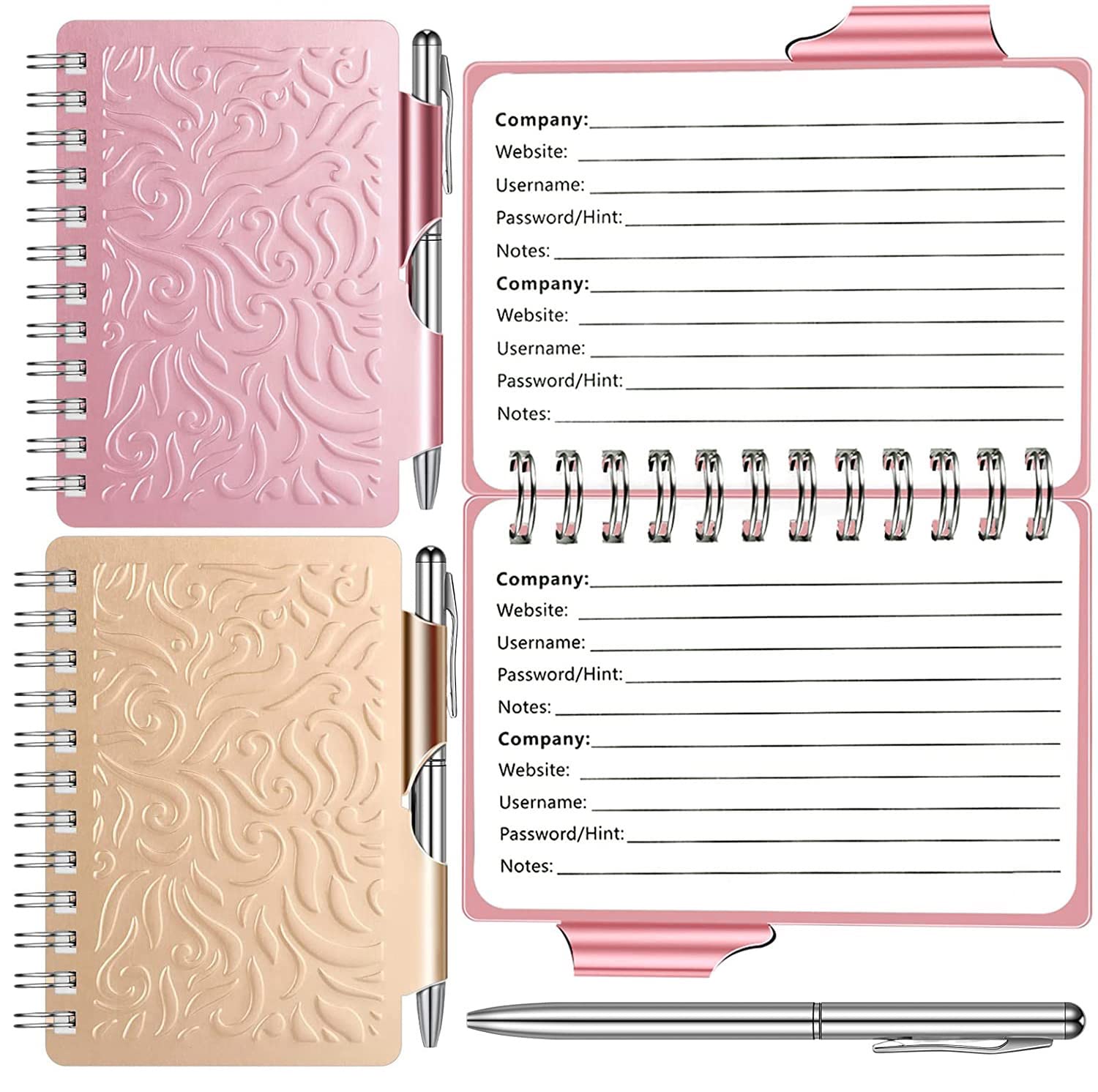 2 Pack Portable Password Notebook, Password Organizer Notebook Elegant Pattern Password Book Keeper with Pen,Spiral Bound Notebook for Password Information - Image 1