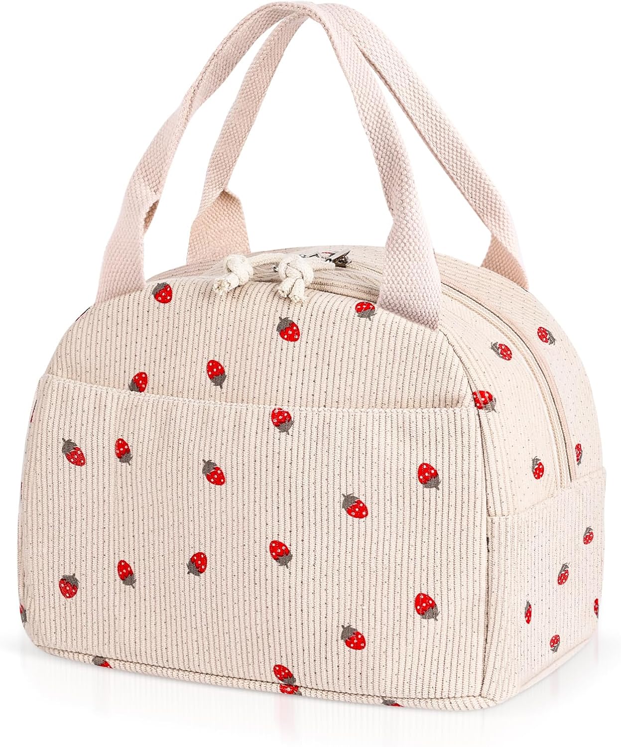 Lunch Bag for Women Girl Cute Strawberry Corduroy Lunch Tote Bags Leakproof Lunch Box Bag Large Capacity Reusable Insulated Cooler Lunch Container for Work, School, Travel or Picnic - Image 1
