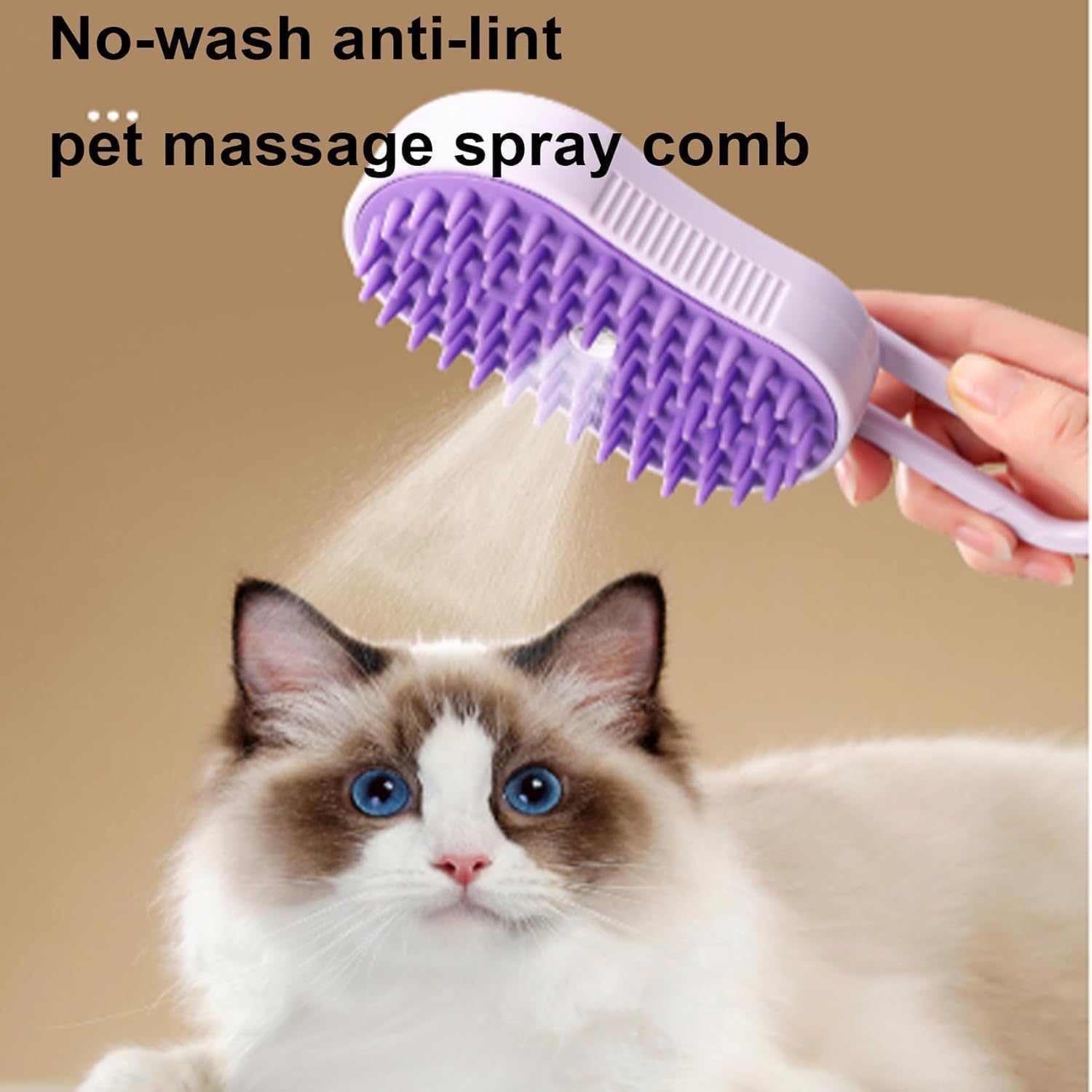 Puffease Spritz Defur Comb for Cats Dogs, Steam Pet Brush with Spray Function, Spray Defur Comb for Pet Bathing, Shedding & Grooming (Purple) - Image 2