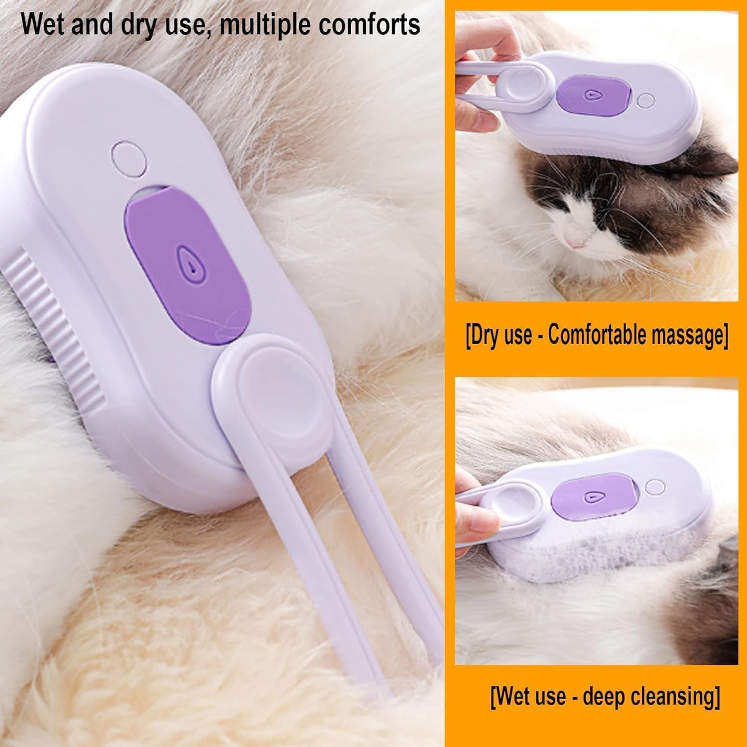 Puffease Spritz Defur Comb for Cats Dogs, Steam Pet Brush with Spray Function, Spray Defur Comb for Pet Bathing, Shedding & Grooming (Purple) - Image 5