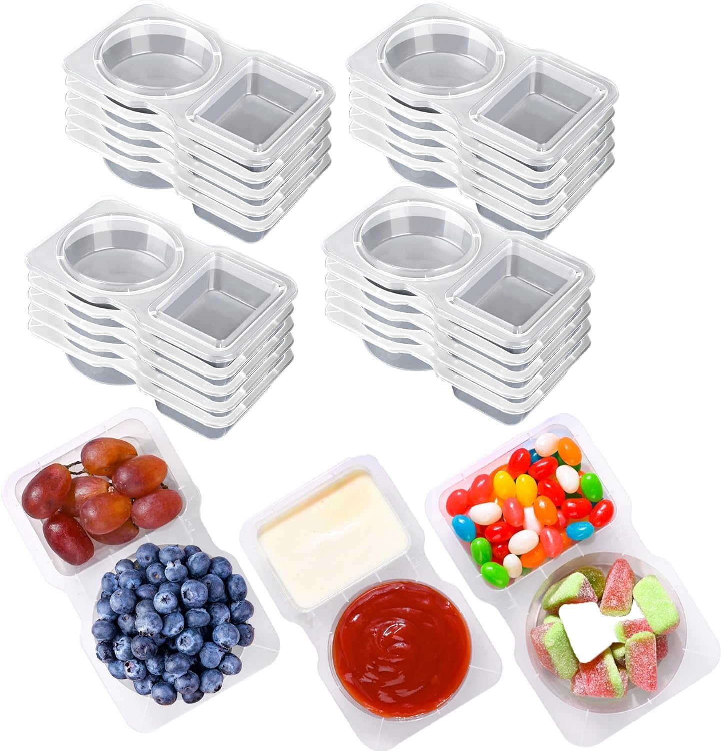 20-Pack Dual-Compartment Sauce Containers with Lids - Reusable Leak-Proof Dressing & Dip Storage for Snacks, Takeout, Travel, and Outdoor Camping - Image 1