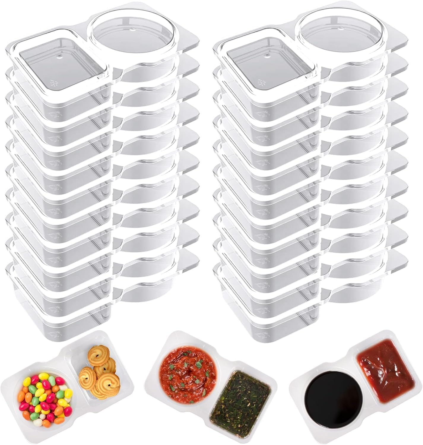 20-Pack Dual-Compartment Sauce Containers with Lids - Reusable Leak-Proof Dressing & Dip Storage for Snacks, Takeout, Travel, and Outdoor Camping - Image 2
