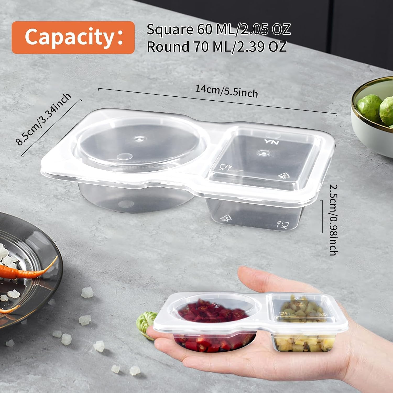20-Pack Dual-Compartment Sauce Containers with Lids - Reusable Leak-Proof Dressing & Dip Storage for Snacks, Takeout, Travel, and Outdoor Camping - Image 3