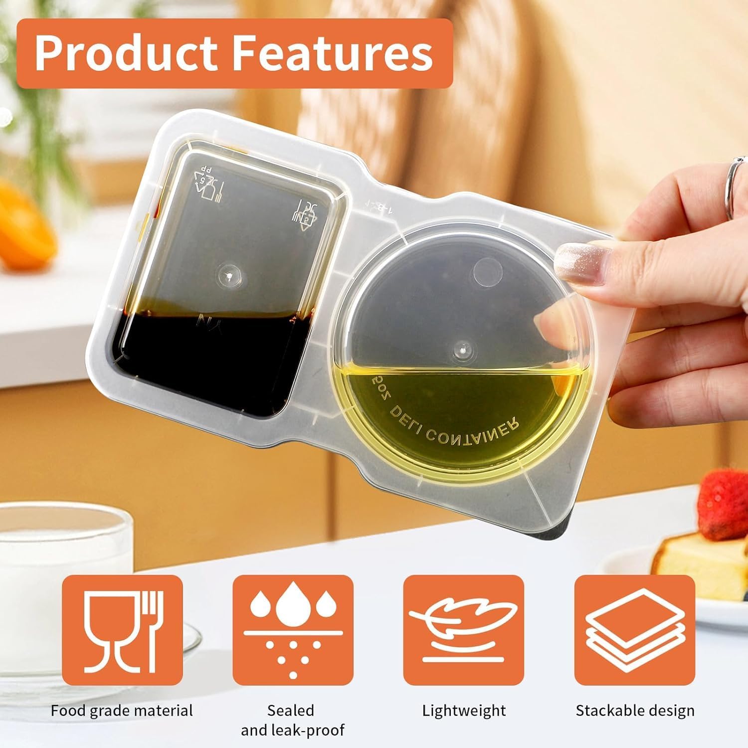 20-Pack Dual-Compartment Sauce Containers with Lids - Reusable Leak-Proof Dressing & Dip Storage for Snacks, Takeout, Travel, and Outdoor Camping - Image 4