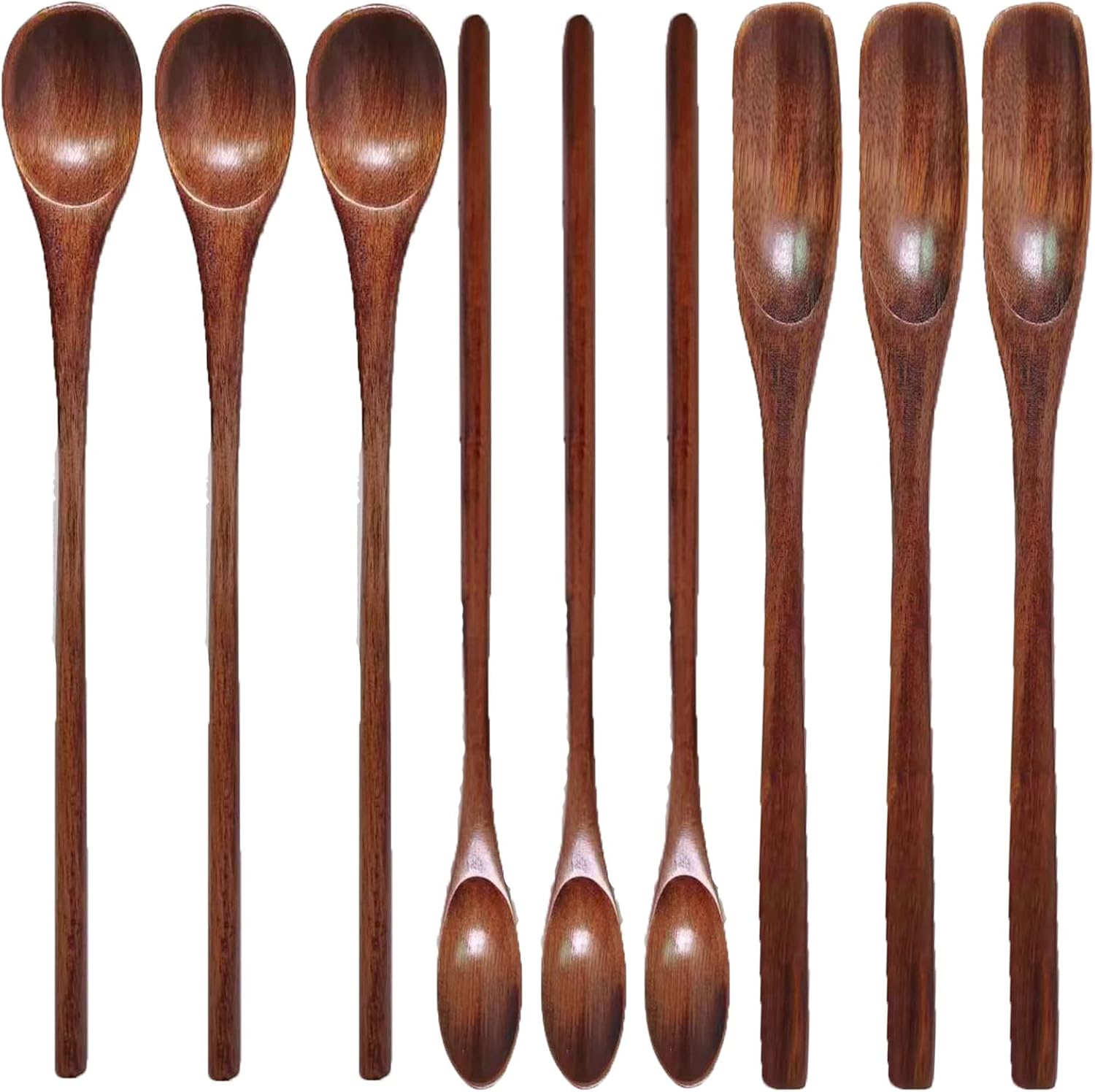 Wooden Spoons Long Handle Wooden Coffee Spoons Tea Spoon Wooden Mixing Honey Spoon Handmade Wood Stirring Spoon for Kitchen Cooking Utensils(9PCS) - Image 1