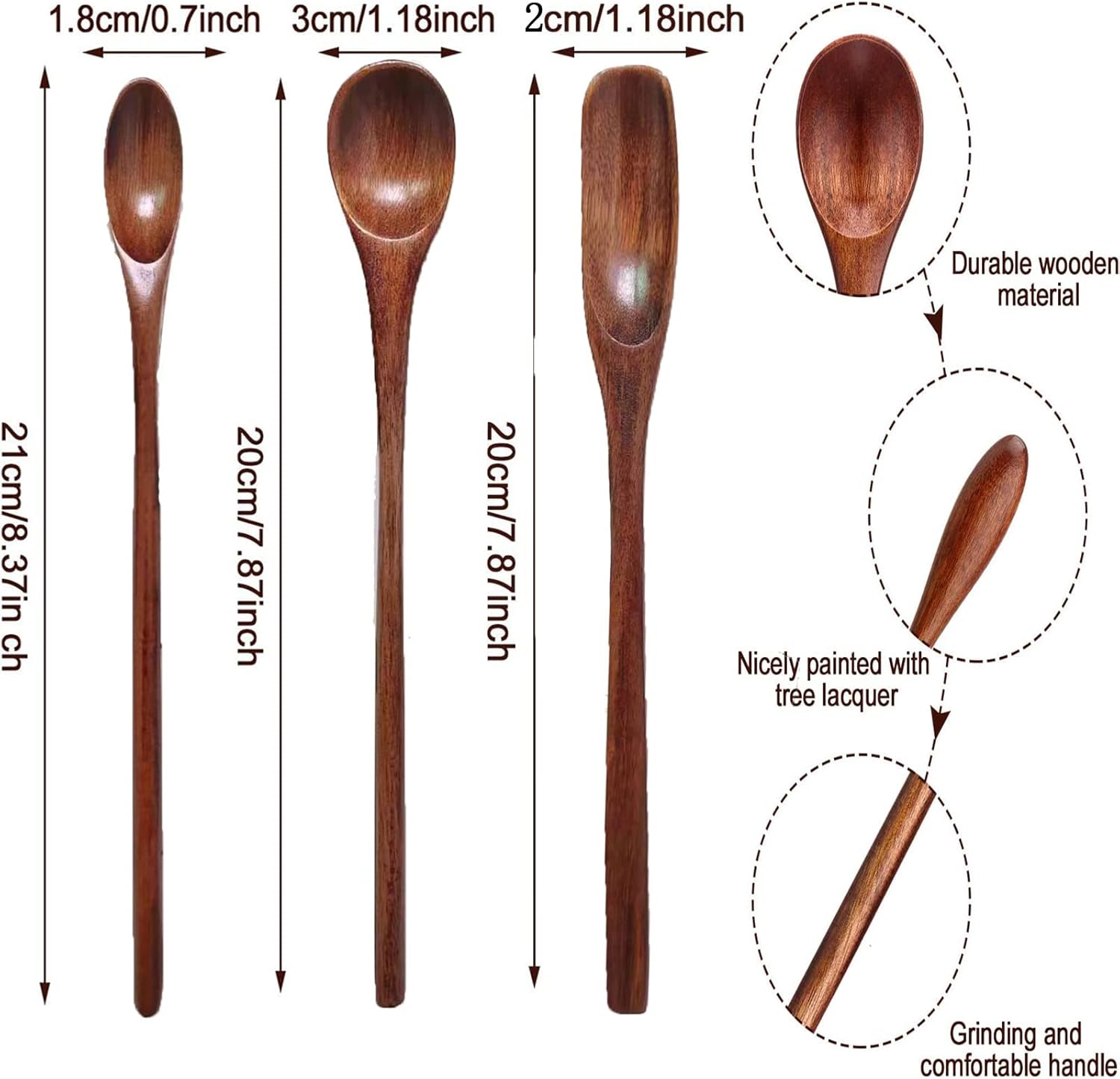 Wooden Spoons Long Handle Wooden Coffee Spoons Tea Spoon Wooden Mixing Honey Spoon Handmade Wood Stirring Spoon for Kitchen Cooking Utensils(9PCS) - Image 2