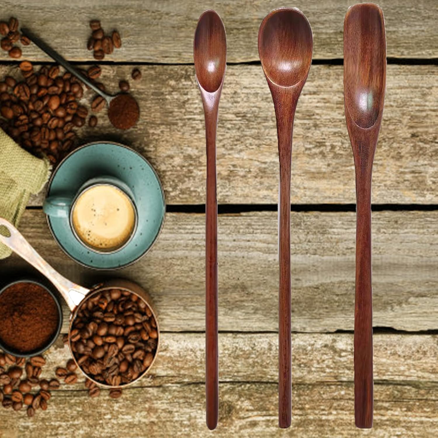 Wooden Spoons Long Handle Wooden Coffee Spoons Tea Spoon Wooden Mixing Honey Spoon Handmade Wood Stirring Spoon for Kitchen Cooking Utensils(9PCS) - Image 5