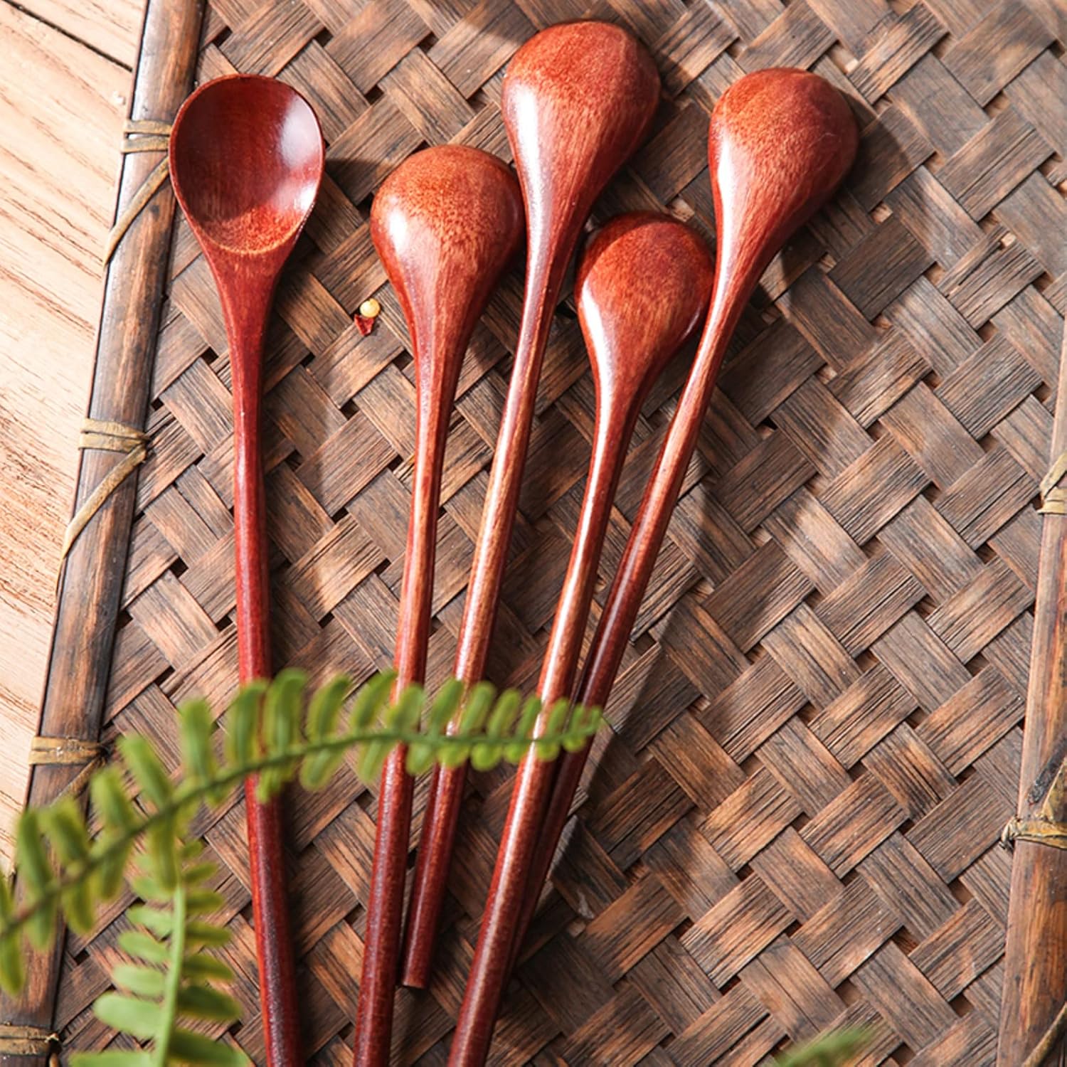 Wooden Spoons Long Handle Wooden Coffee Spoons Tea Spoon Wooden Mixing Honey Spoon Handmade Wood Stirring Spoon for Kitchen Cooking Utensils(9PCS) - Image 6