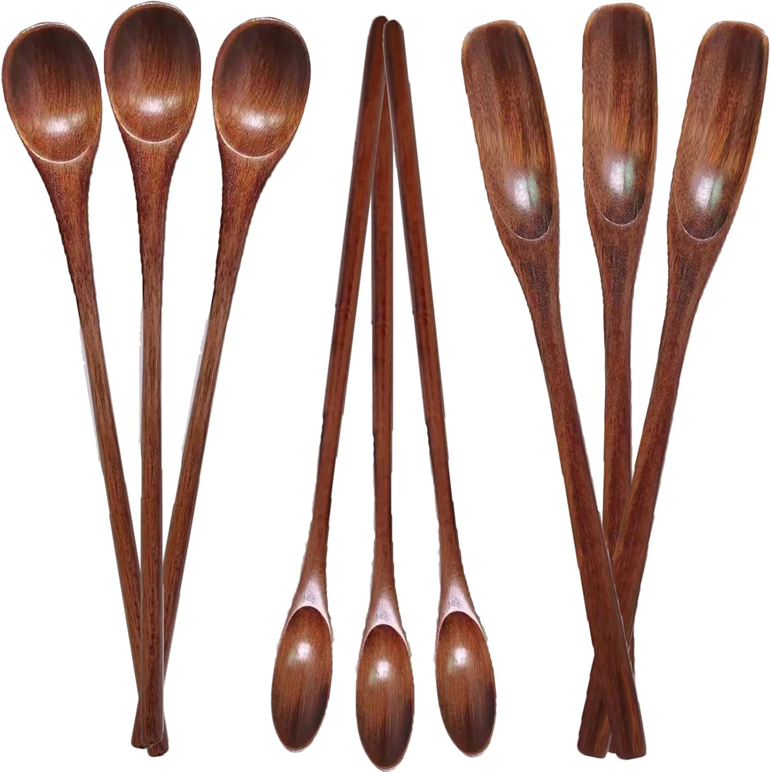 Wooden Spoons Long Handle Wooden Coffee Spoons Tea Spoon Wooden Mixing Honey Spoon Handmade Wood Stirring Spoon for Kitchen Cooking Utensils(9PCS) - Image 7