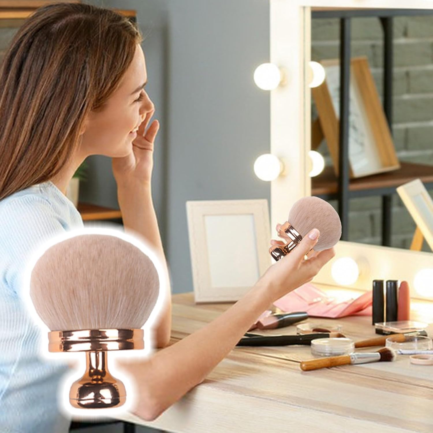 Extra Large Rose Gold Self Tanning Blend Brush,3 Inch Kabuki Brush for Self Tanner and Back Applicator,Soft synthetic hair, for Foundation, self-tanners, Powder, Face and Body (Rose Gold) - Image 2