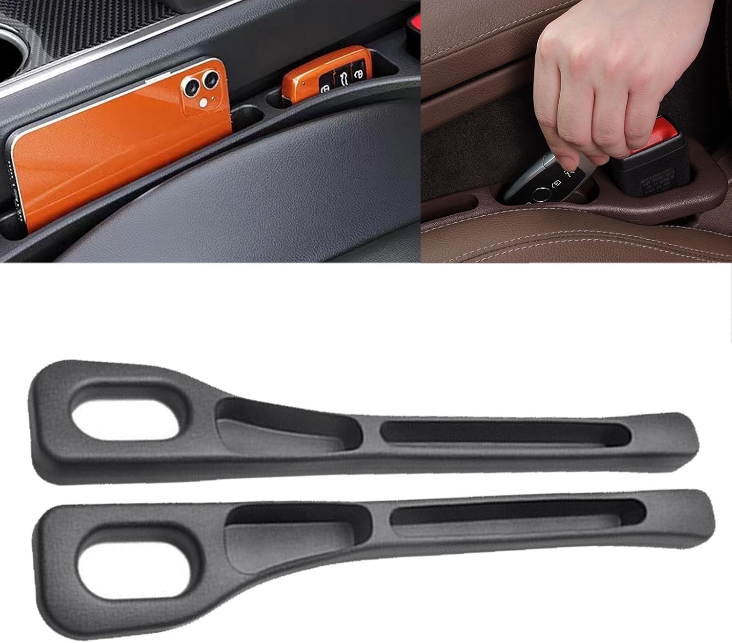 2PCS Nodrop Seat Guard,Car Seat Side Gap Filler, Place Your Phone, Cards, Wallet, Side Gap Fillers for All Cars Place Your Phone, Cards, Wallet (BLACK B) - Image 1