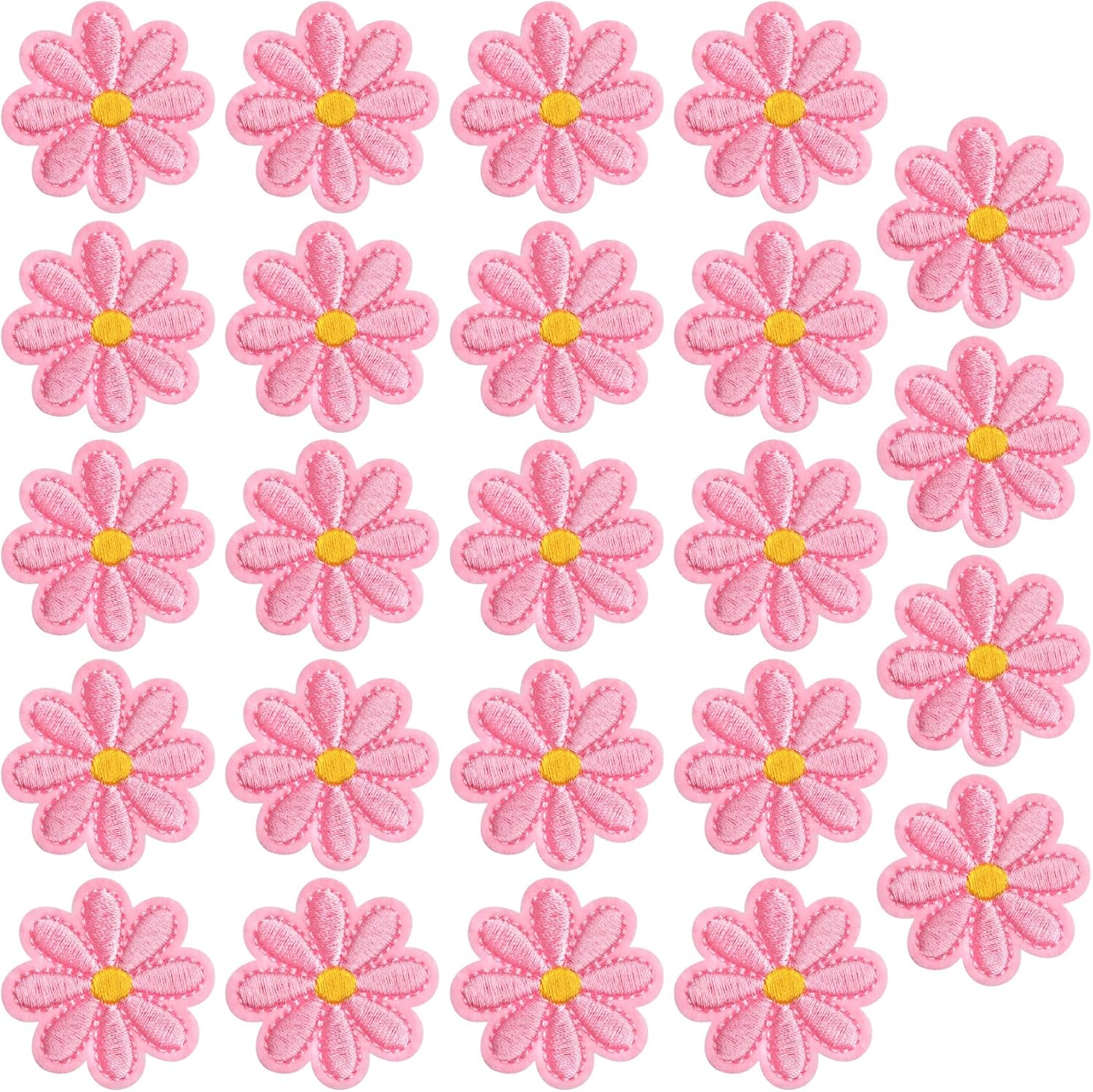 24pcs Flower Iron on Patches, Cute Daisy Flower Patch for Clothes, Sew on Embroidered Applique Patch, Sewing Floral Patches for Clothes Jeans Jackets Bags - Pink (4x4cm) - Image 1