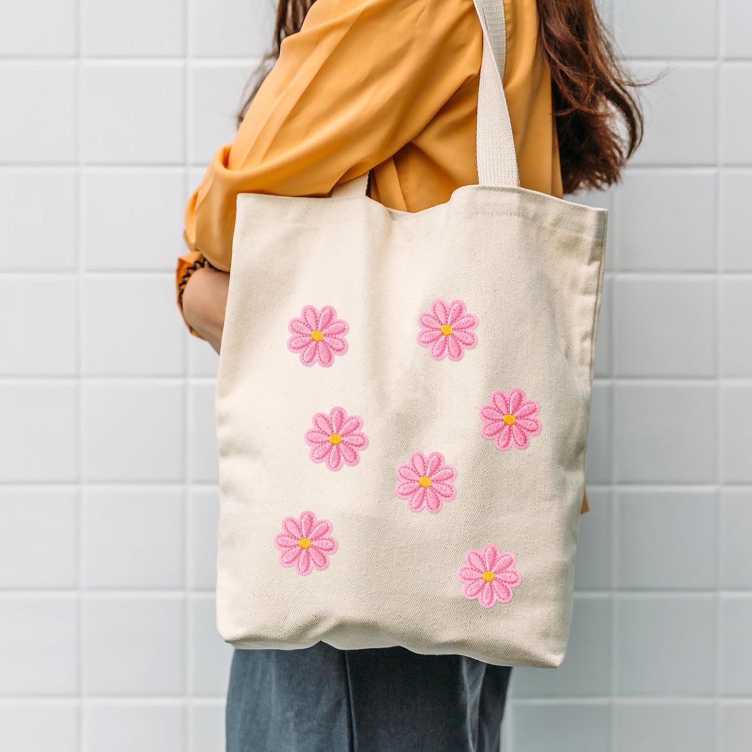 24pcs Flower Iron on Patches, Cute Daisy Flower Patch for Clothes, Sew on Embroidered Applique Patch, Sewing Floral Patches for Clothes Jeans Jackets Bags - Pink (4x4cm) - Image 4