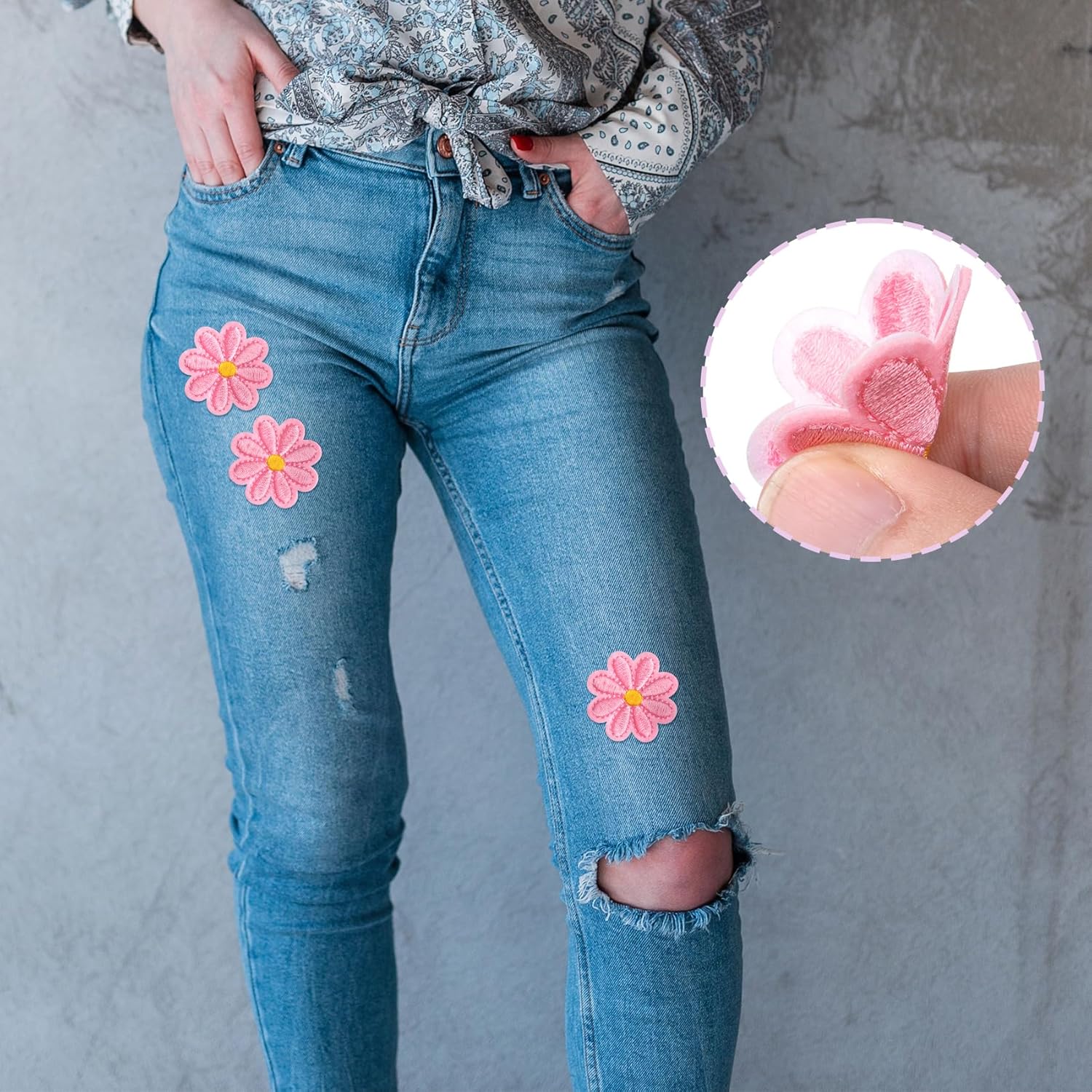 24pcs Flower Iron on Patches, Cute Daisy Flower Patch for Clothes, Sew on Embroidered Applique Patch, Sewing Floral Patches for Clothes Jeans Jackets Bags - Pink (4x4cm) - Image 6