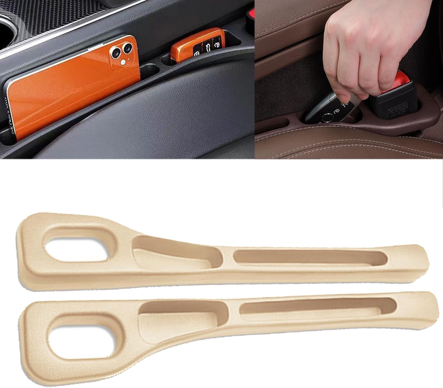 2PCS Nodrop Seat Guard,Car Seat Side Gap Filler, Place Your Phone, Cards, Wallet, Side Gap Fillers for All Cars Place Your Phone, Cards, Wallet (Beige B) - Image 1