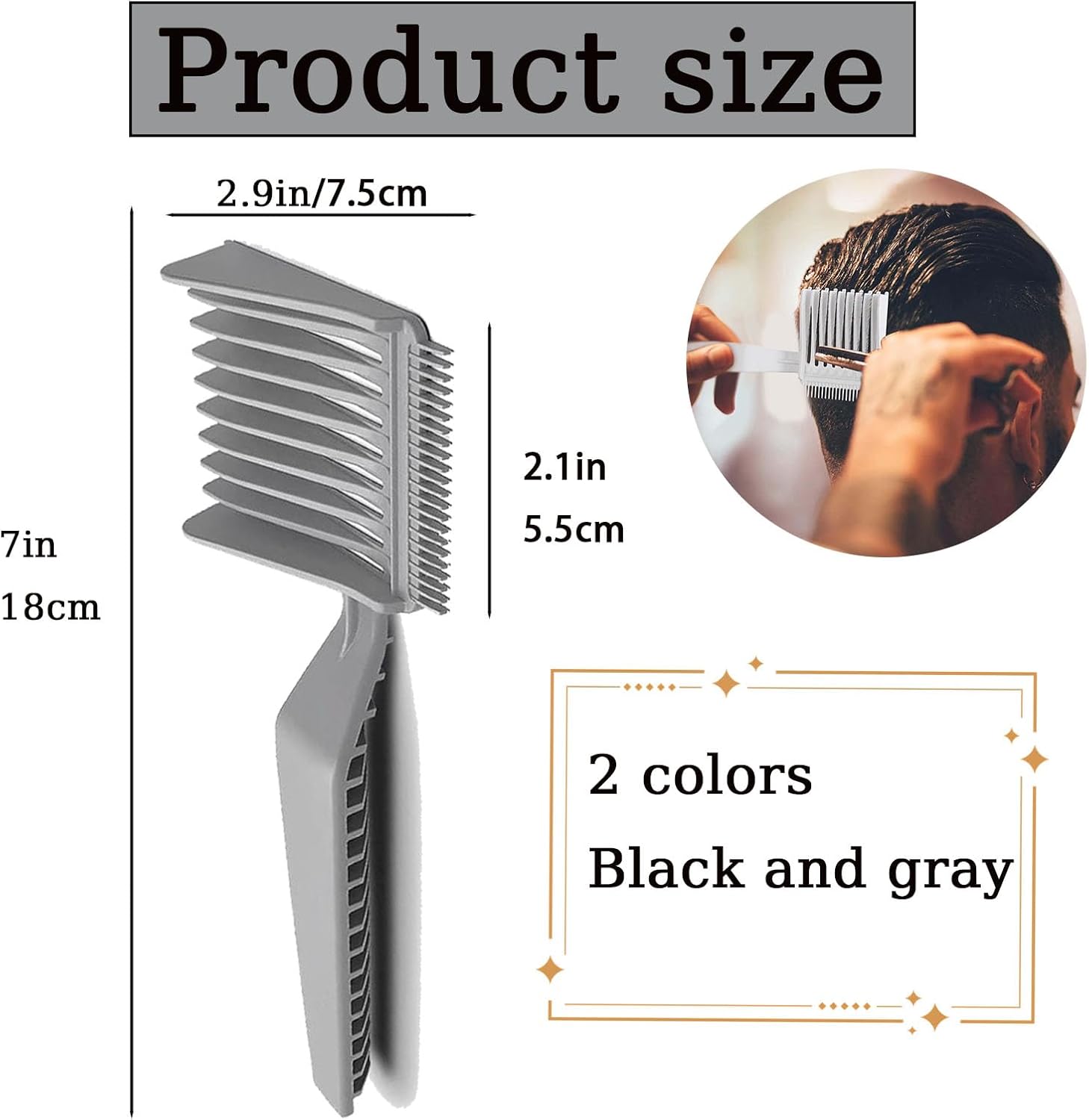 2pcs Blend Friend Curved Positioning Fade Comb, Professional Heat Resistant Cutting Comb for Men Salon Hairdresser Clipper Cuts Tools (Black and Grey) - Image 2