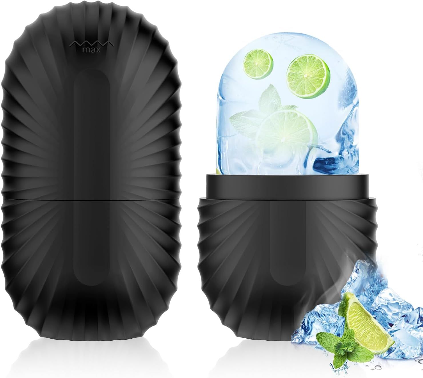 Ice Roller for Face and Eye, Silicone Ice Facial Roller Ice Holder, Face Ice Mold Skin Care, Face Icers Reusable Ice Cube Roller for Shrink Pores Anti Wrinkle Reduce Puffiness,, Black - Image 1