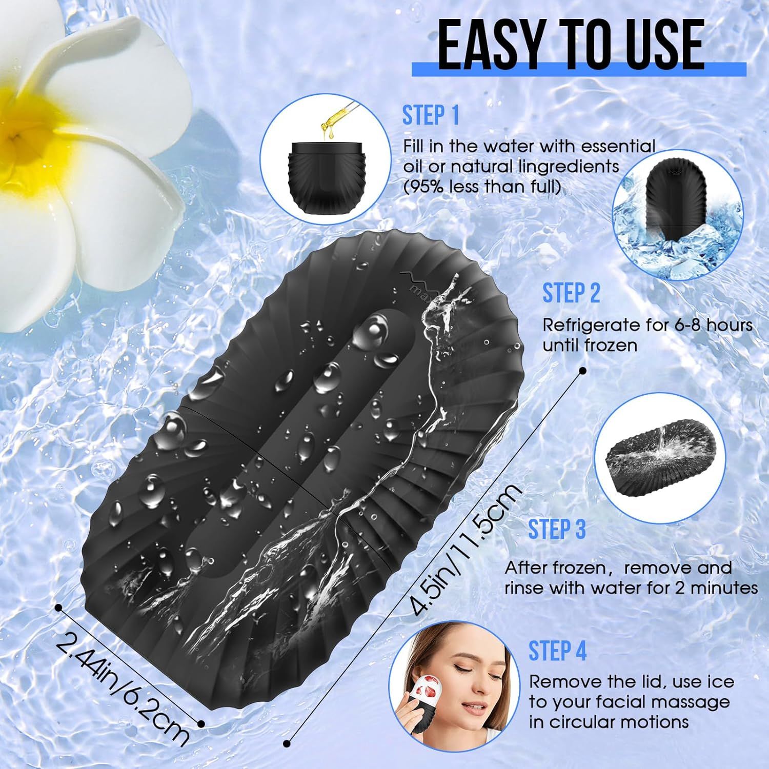 Ice Roller for Face and Eye, Silicone Ice Facial Roller Ice Holder, Face Ice Mold Skin Care, Face Icers Reusable Ice Cube Roller for Shrink Pores Anti Wrinkle Reduce Puffiness,, Black - Image 2