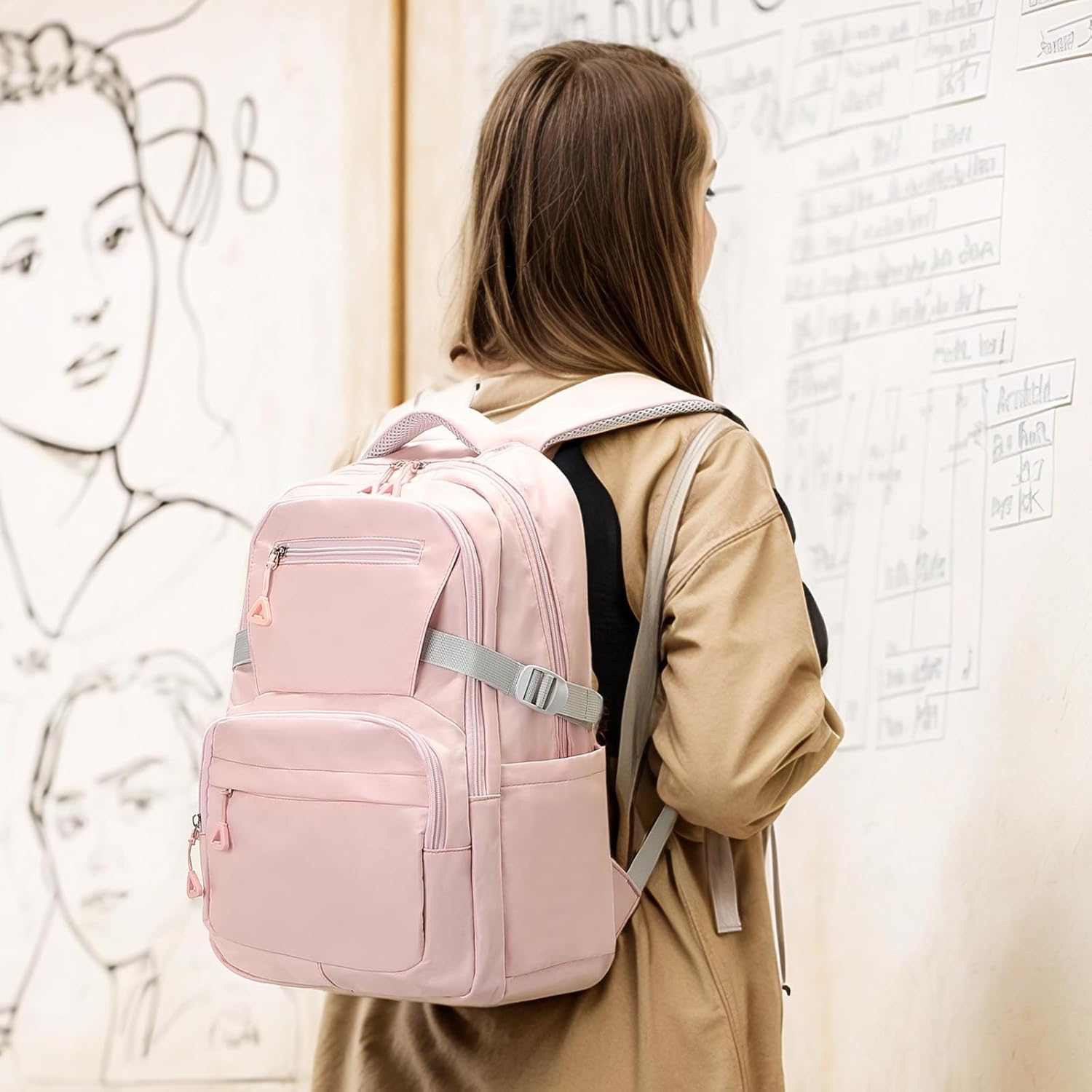Girls Backpack, Lightweight Aesthetic Bookbag with Anti-Theft Pocket, Laptop Backpack for College and Daily Use - Image 2