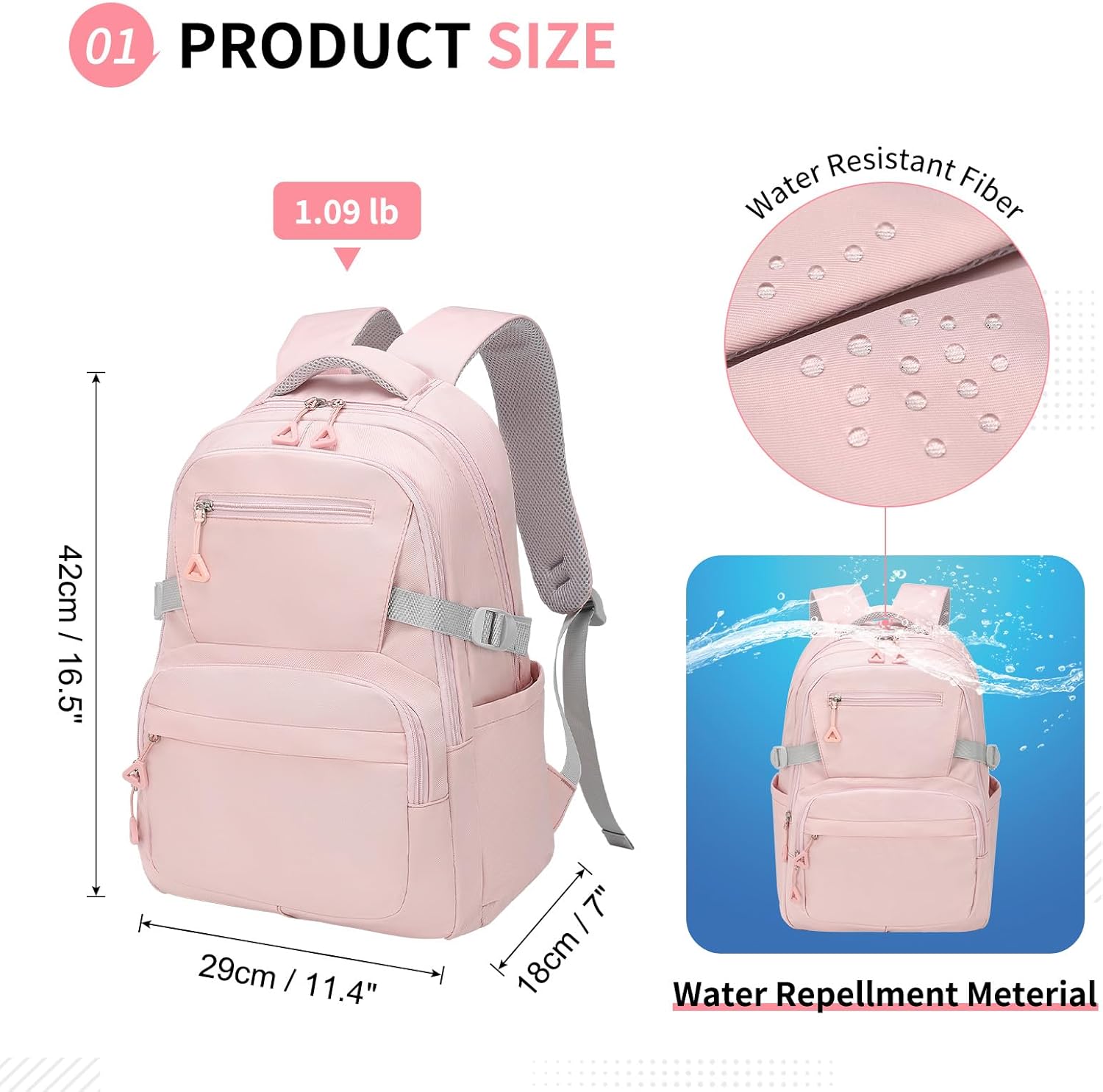 Girls Backpack, Lightweight Aesthetic Bookbag with Anti-Theft Pocket, Laptop Backpack for College and Daily Use - Image 3