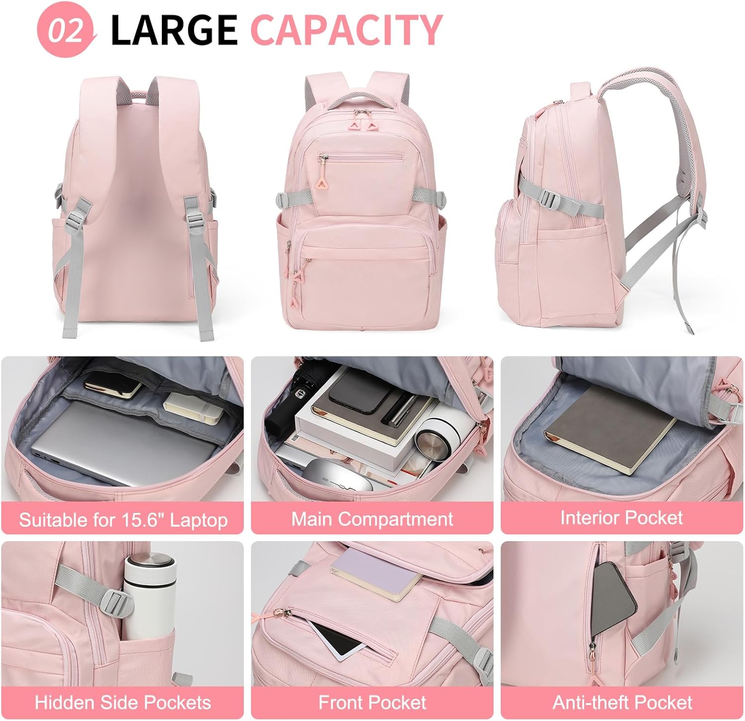 Girls Backpack, Lightweight Aesthetic Bookbag with Anti-Theft Pocket, Laptop Backpack for College and Daily Use - Image 4