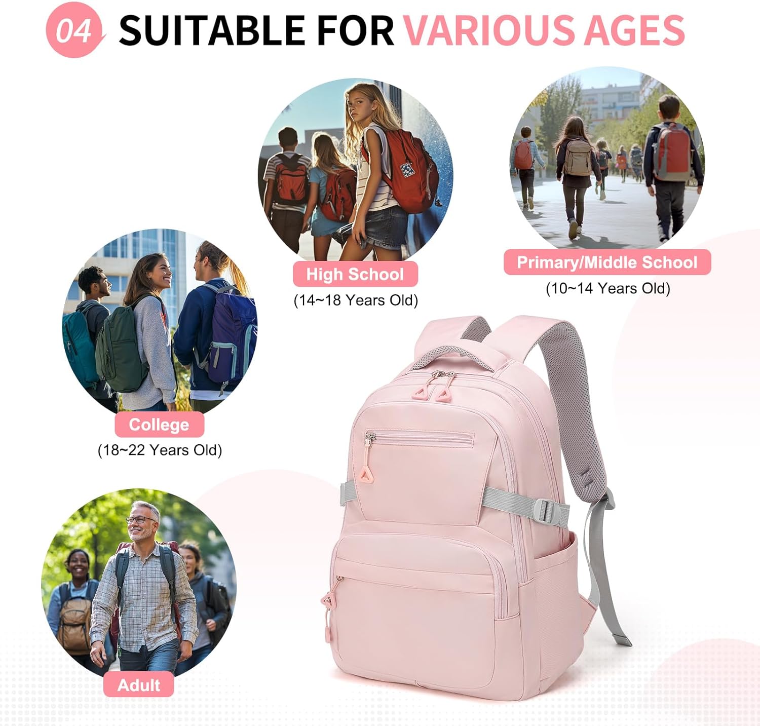 Girls Backpack, Lightweight Aesthetic Bookbag with Anti-Theft Pocket, Laptop Backpack for College and Daily Use - Image 7