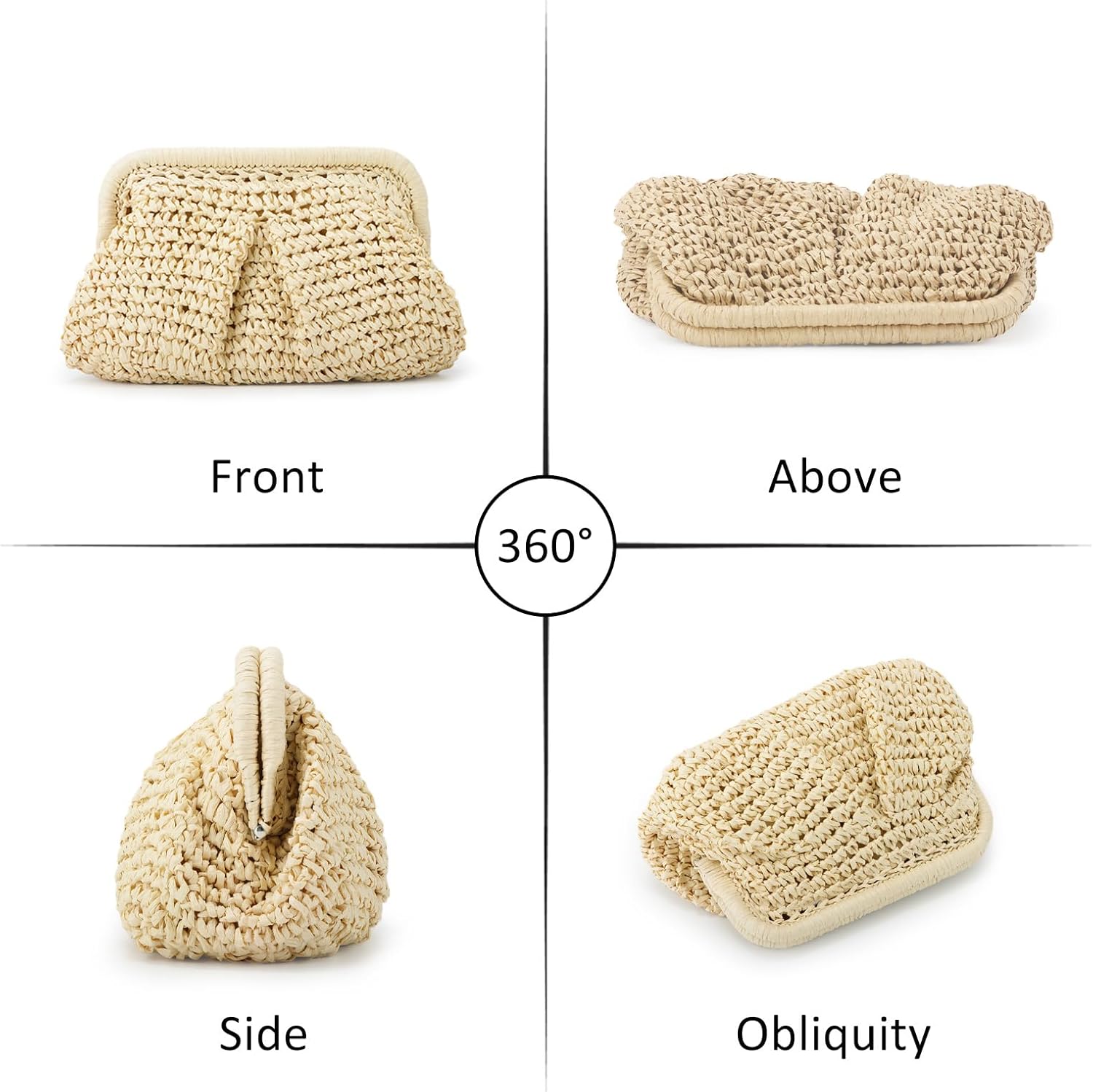 Straw Clutch Purse for Women Cloud Dumpling Pouch Straw Crossbody Shoulder Handbag Summer Beach Woven Bag - Image 2