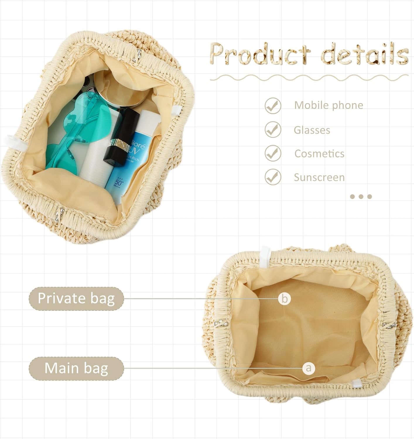 Straw Clutch Purse for Women Cloud Dumpling Pouch Straw Crossbody Shoulder Handbag Summer Beach Woven Bag - Image 4