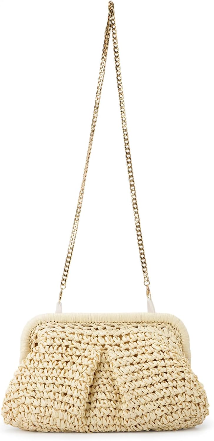 Straw Clutch Purse for Women Cloud Dumpling Pouch Straw Crossbody Shoulder Handbag Summer Beach Woven Bag - Image 5
