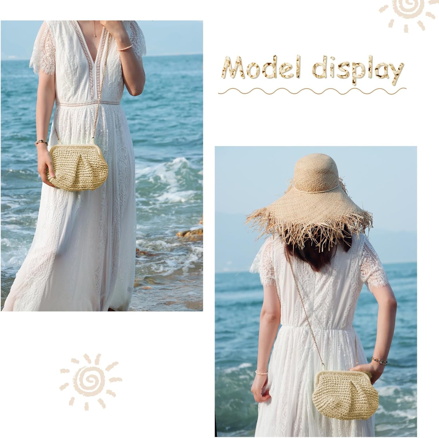 Straw Clutch Purse for Women Cloud Dumpling Pouch Straw Crossbody Shoulder Handbag Summer Beach Woven Bag - Image 6