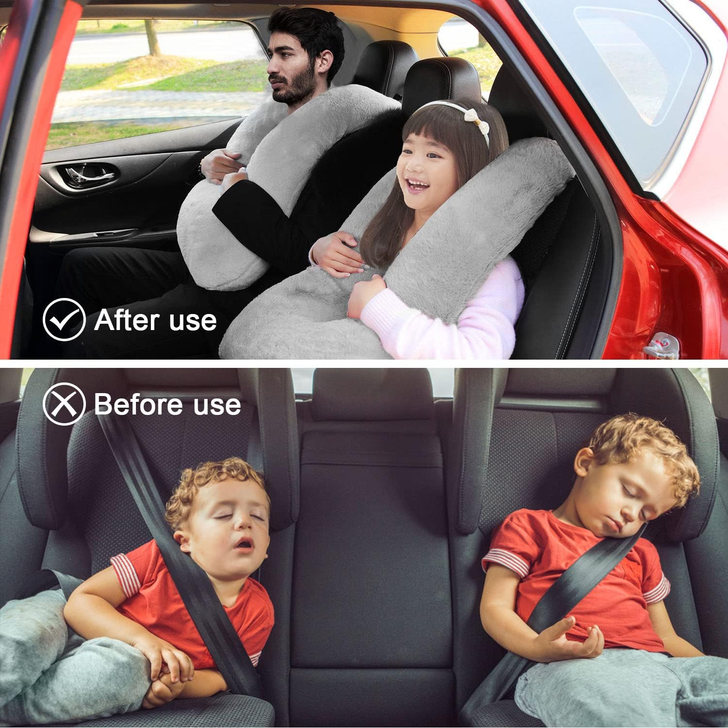 Car Pillow for Kids – Comfort Travel Pillow for Car – Soft Cotton Support Cushion for Children and Adults on Long Trips (Gray) - Image 2