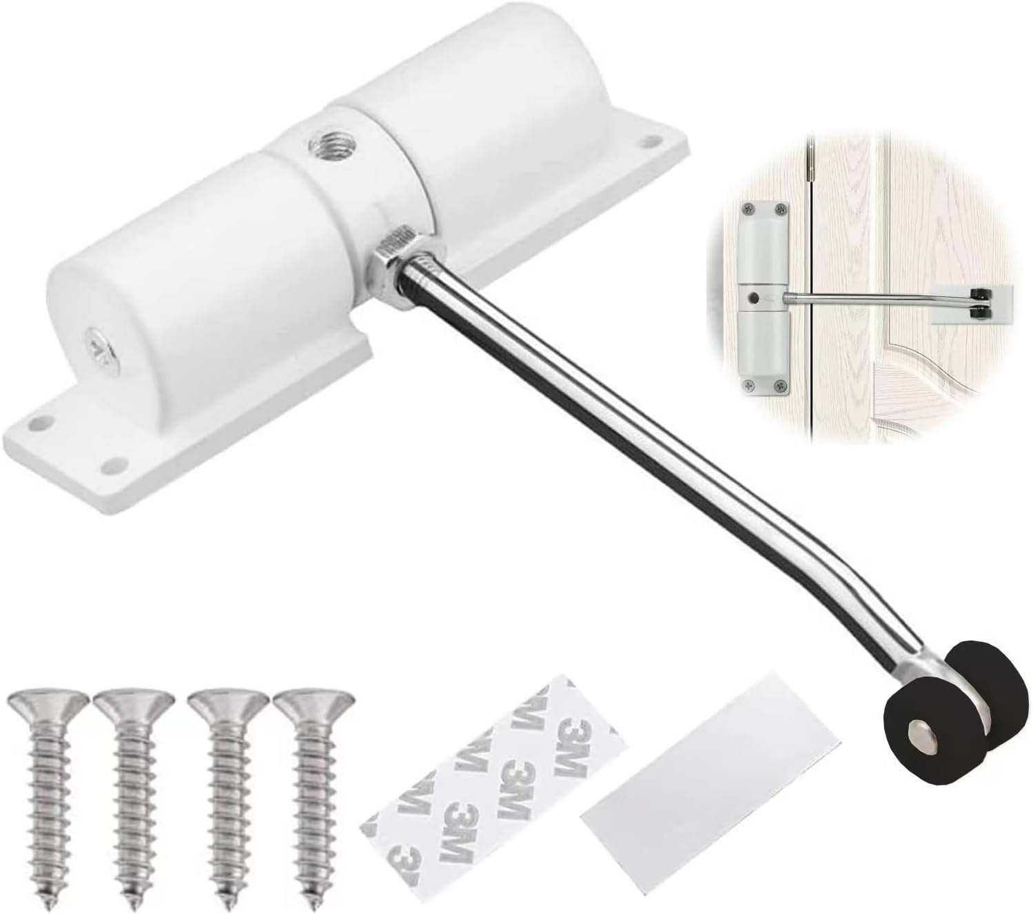 Automatic Door Closer, Zinc Alloy Safety Spring Door Closer Adjustable 30 kg Closing Door Hinge (White) - Image 1