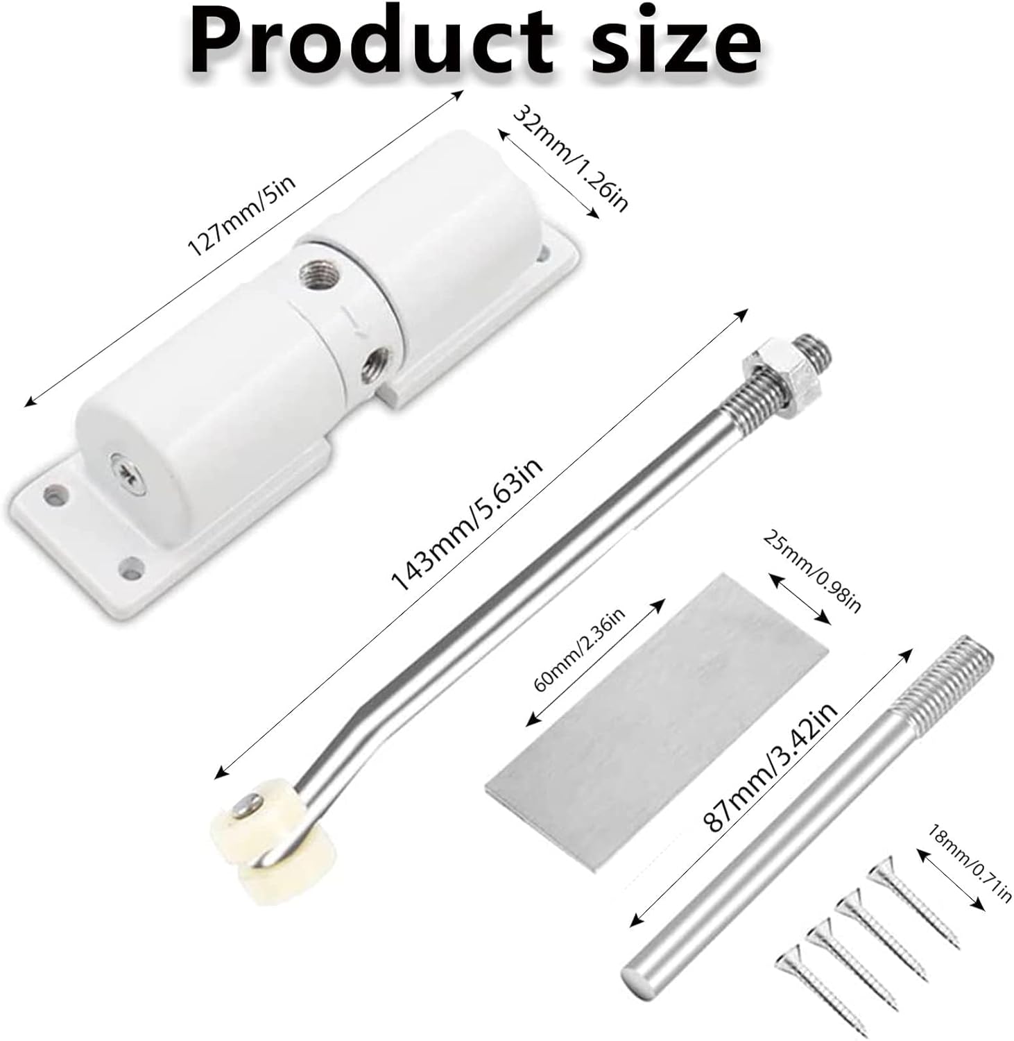Automatic Door Closer, Zinc Alloy Safety Spring Door Closer Adjustable 30 kg Closing Door Hinge (White) - Image 2