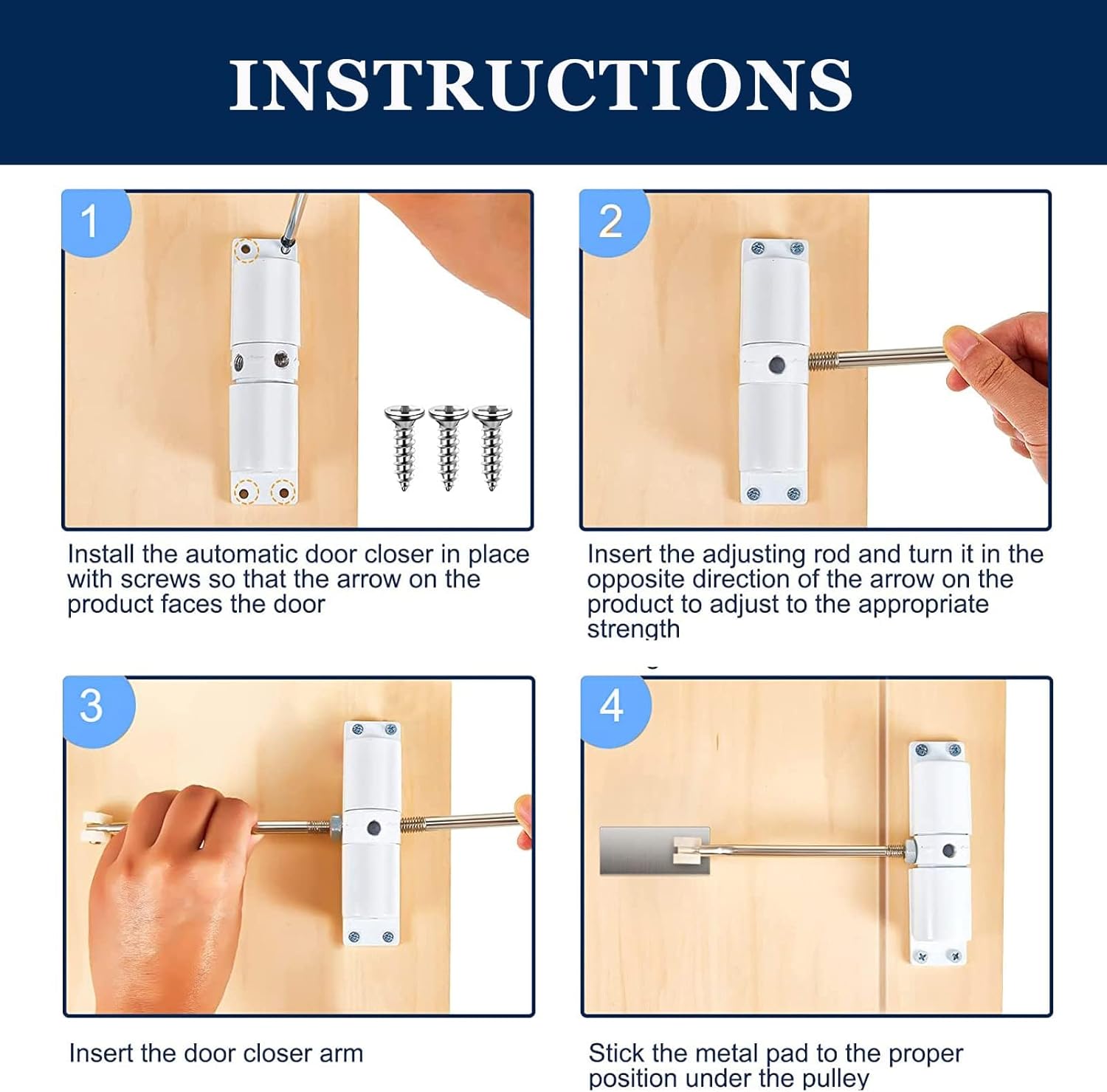 Automatic Door Closer, Zinc Alloy Safety Spring Door Closer Adjustable 30 kg Closing Door Hinge (White) - Image 4
