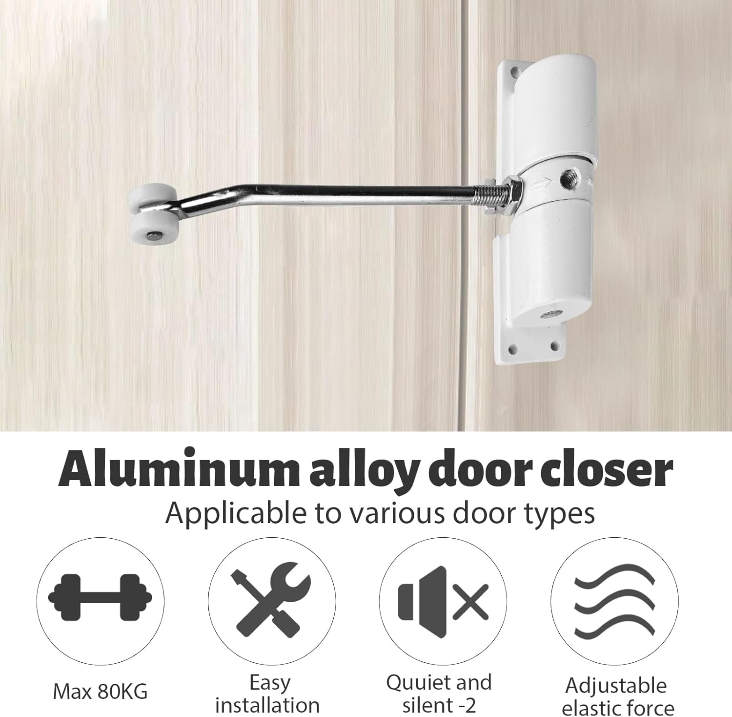 Automatic Door Closer, Zinc Alloy Safety Spring Door Closer Adjustable 30 kg Closing Door Hinge (White) - Image 5