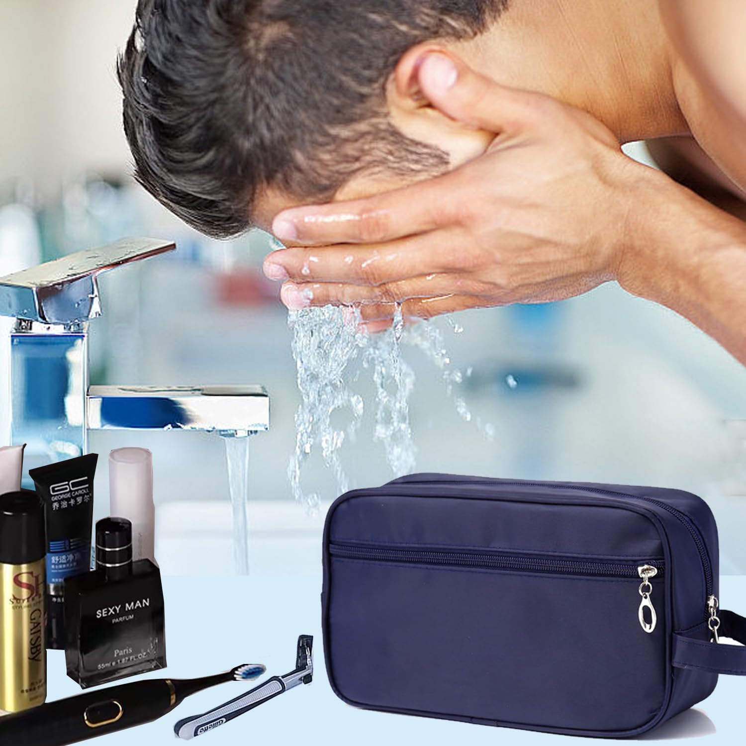 Toiletry Bag for Men,  Portable Travel Wash Bags, Water-Resistant Shaving Bag Gym Shower Bathroom Bag Dopp Kit Make Up Bag Toiletries Accessories Organizer (Black) - Image 2